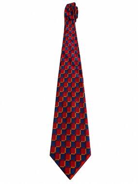 Ermenegildo Zegna Men’s Red Blue Geometric 100% Silk Tie Made in Italy